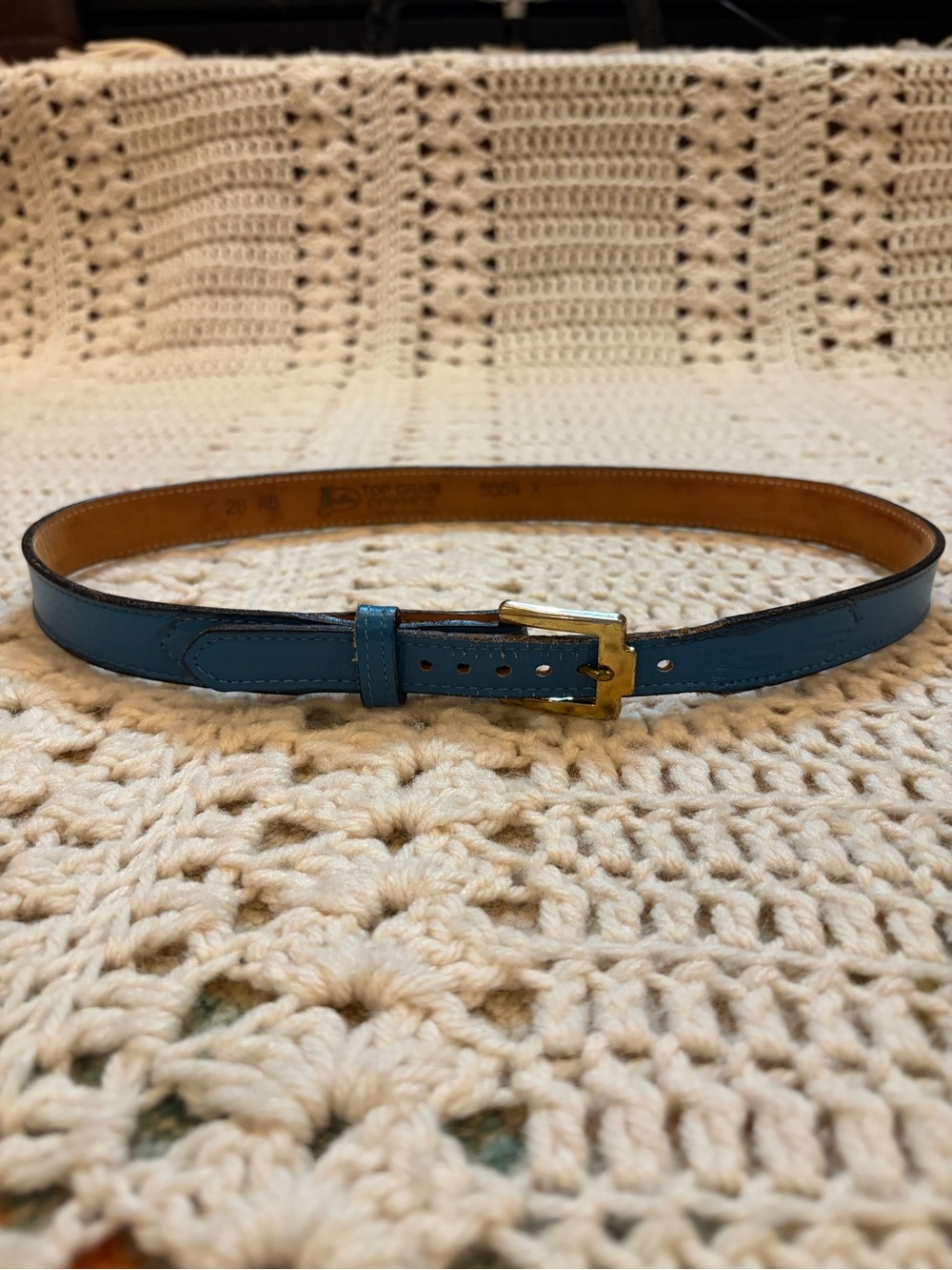 Vintage Justin Teal Leather Belt with Gold Buckle Size 28